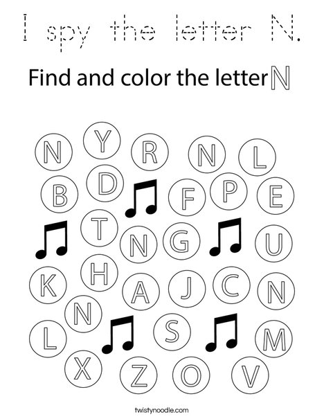 I spy the letter N. Coloring Page