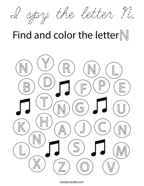 I spy the letter N. Coloring Page