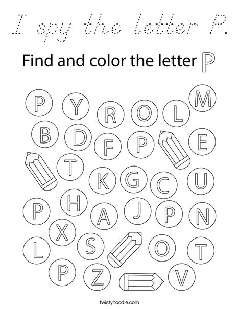 I spy the letter P. Coloring Page