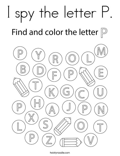 I spy the letter P. Coloring Page