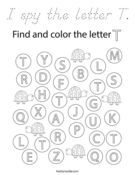 I spy the letter T. Coloring Page