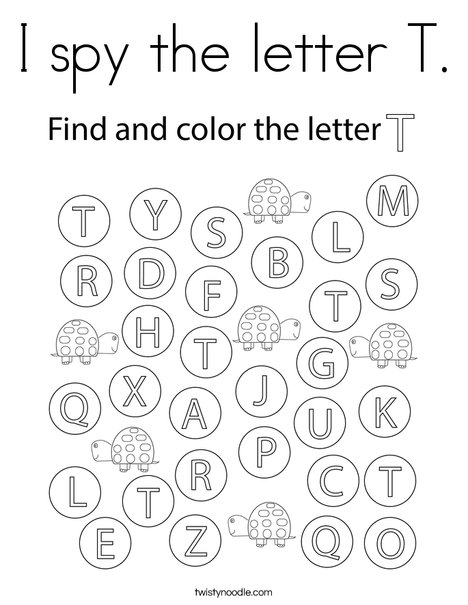 I spy the letter T. Coloring Page