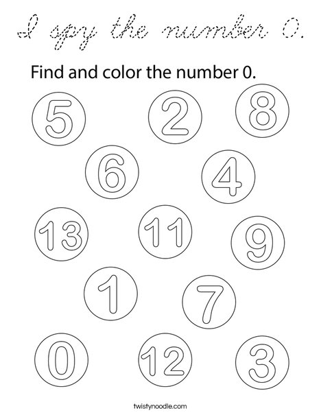 I spy the number 0. Coloring Page