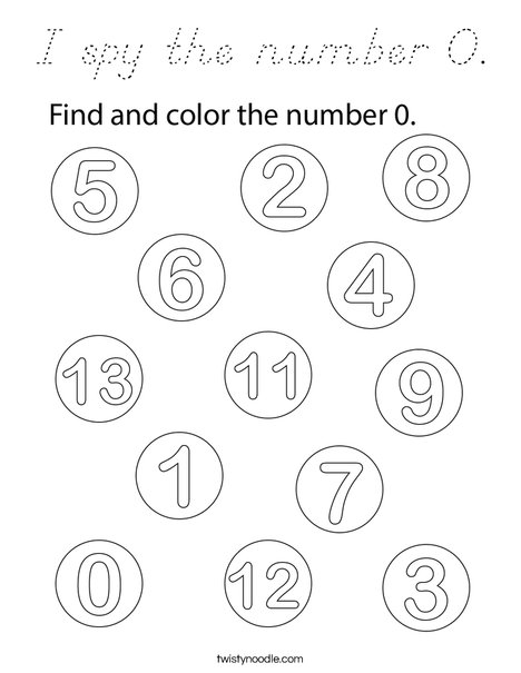 I spy the number 0. Coloring Page