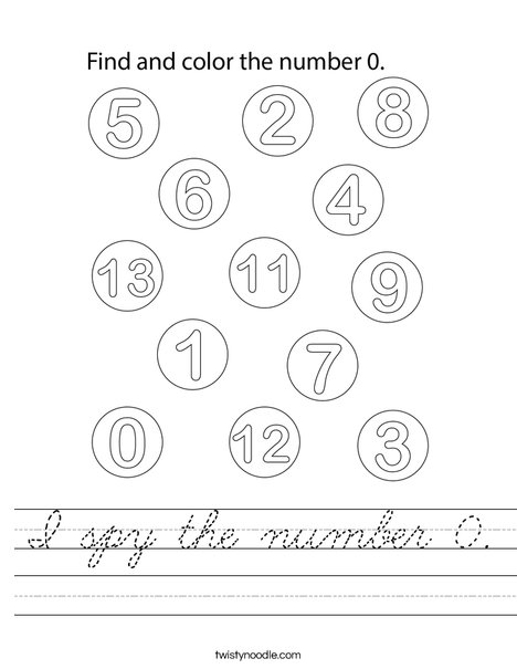 I spy the number 0. Worksheet