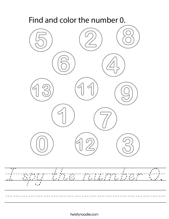I spy the number 0. Worksheet