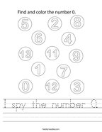 I spy the number 0 Handwriting Sheet
