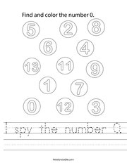 I spy the number 0 Handwriting Sheet