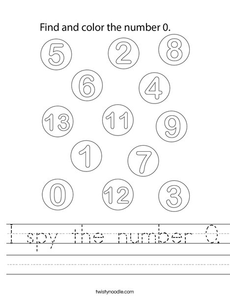 I spy the number 0. Worksheet