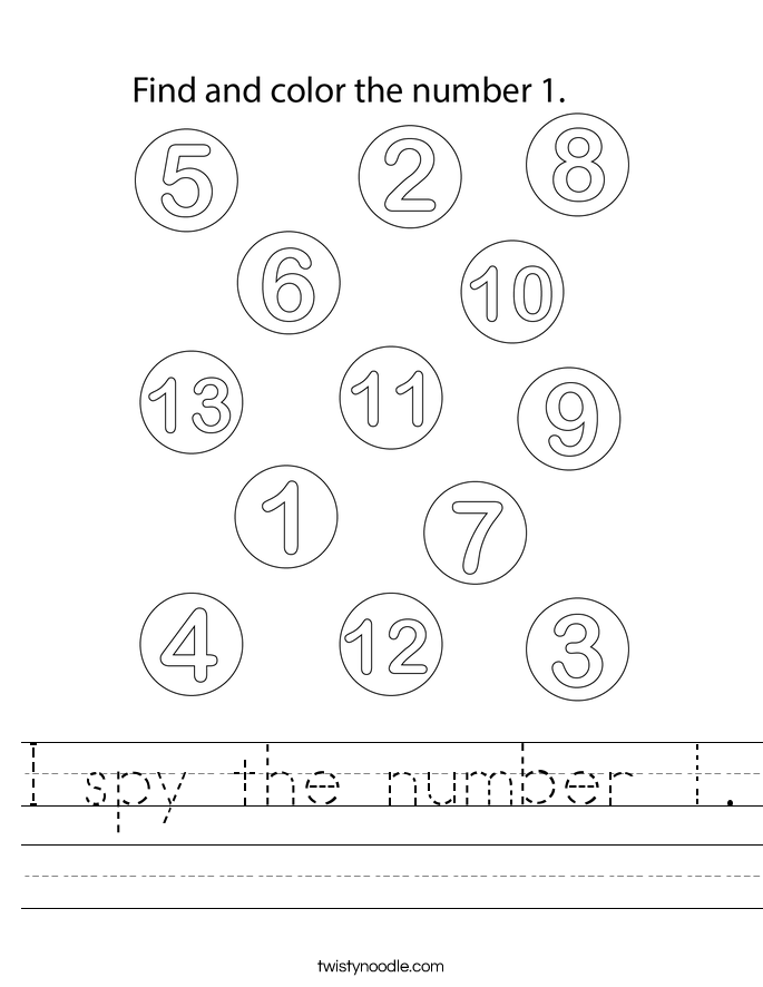 I spy the number 1. Worksheet