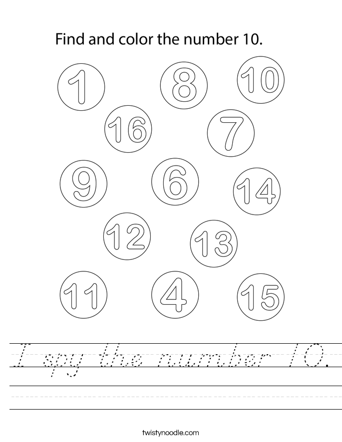 I spy the number 10. Worksheet
