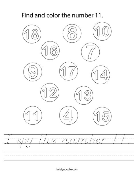 I spy the number 11. Worksheet