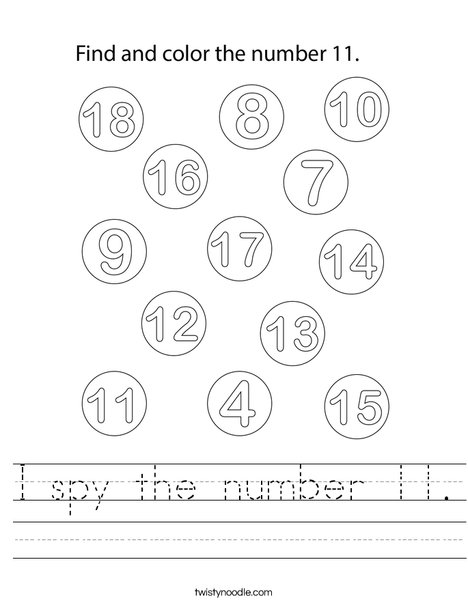 I spy the number 11. Worksheet