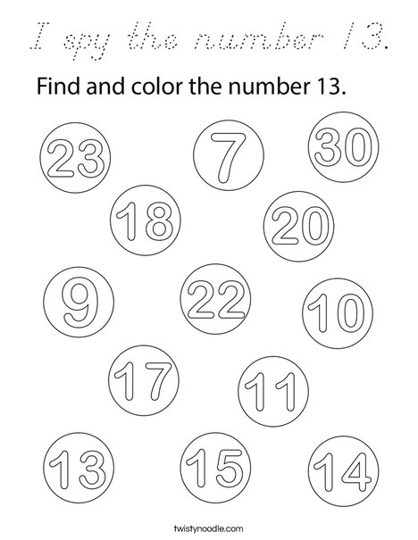 I spy the number 13. Coloring Page