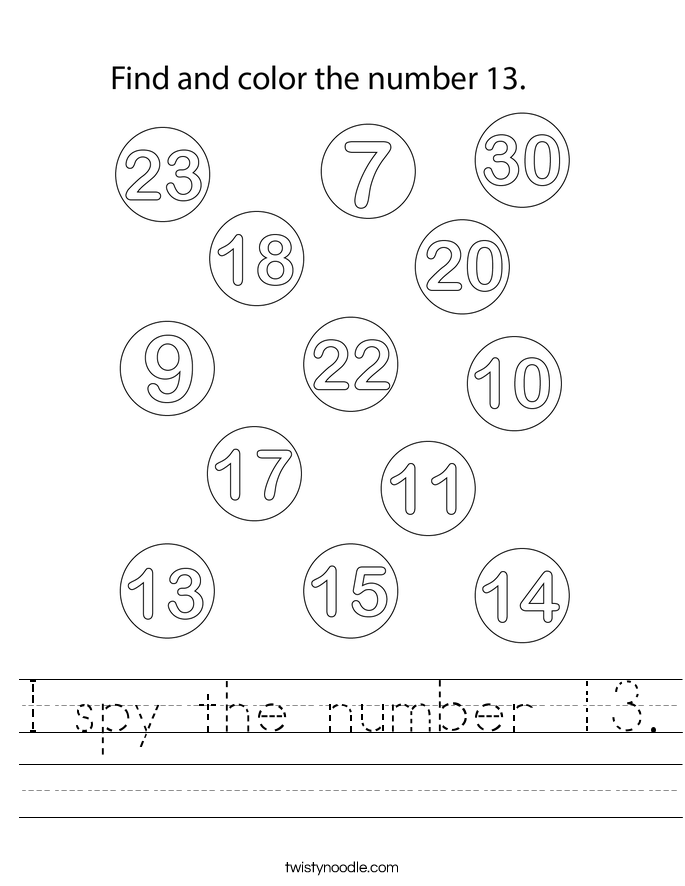 I spy the number 13. Worksheet