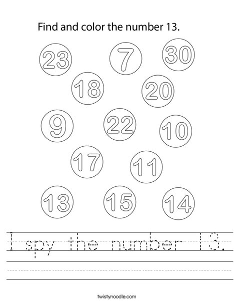 I spy the number 13. Worksheet
