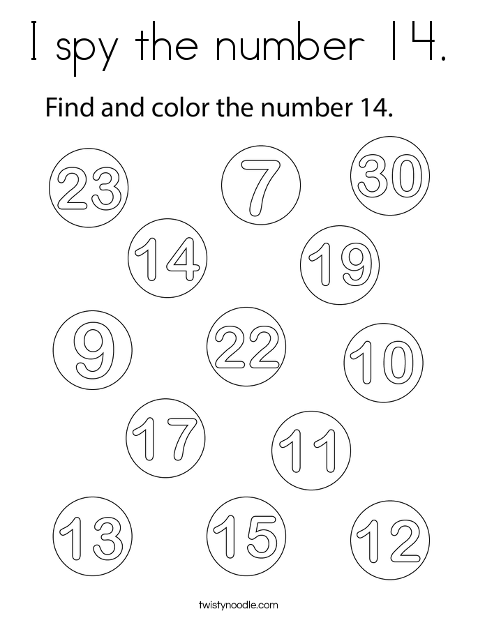 I spy the number 14. Coloring Page