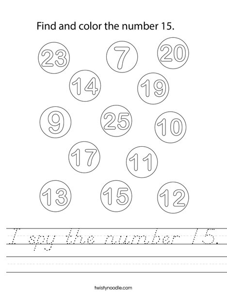 I spy the number 15. Worksheet