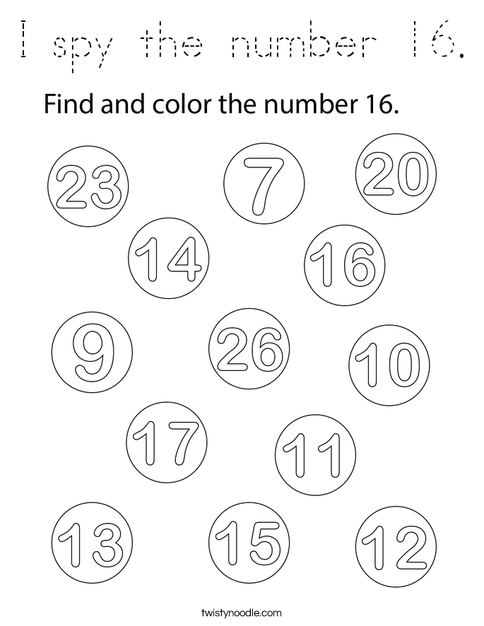 I spy the number 16. Coloring Page