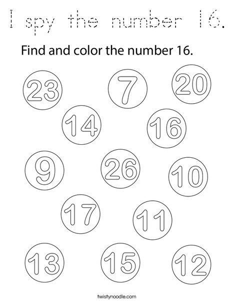 I spy the number 16. Coloring Page