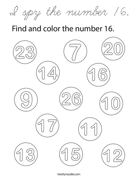 I spy the number 16. Coloring Page