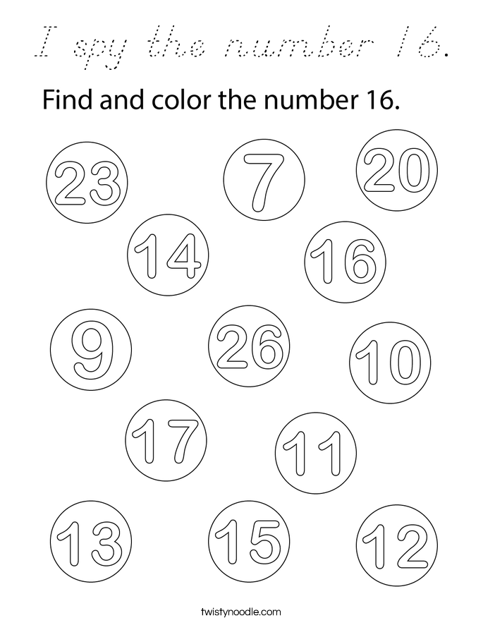 I spy the number 16. Coloring Page