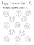 I spy the number 16. Coloring Page