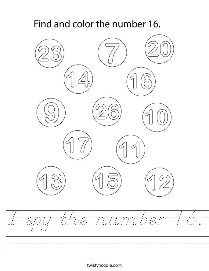 I spy the number 16. Worksheet