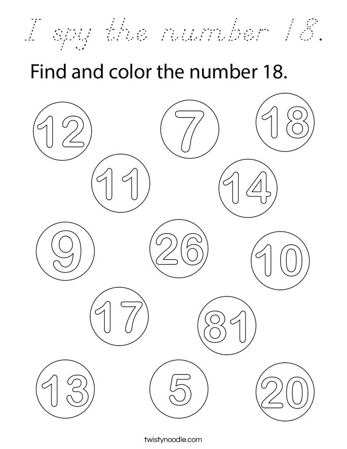 I spy the number 18. Coloring Page