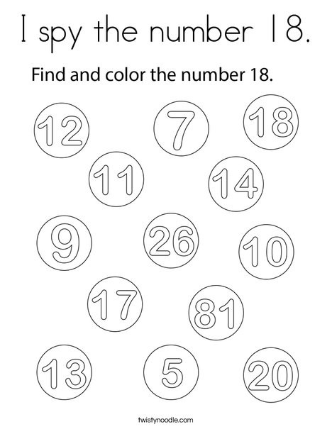 I spy the number 18. Coloring Page