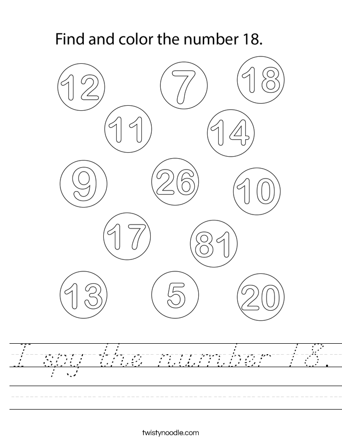 I spy the number 18. Worksheet