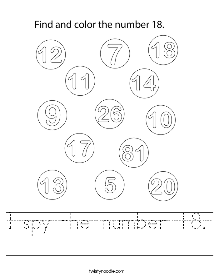 I spy the number 18. Worksheet