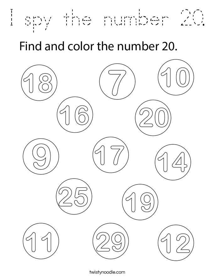 I spy the number 20. Coloring Page