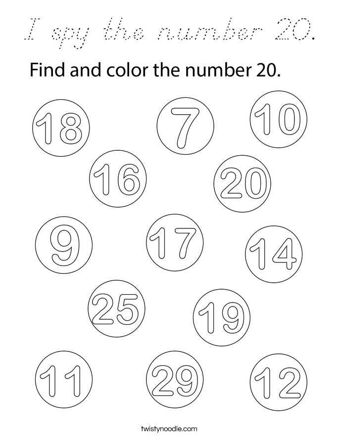 I spy the number 20. Coloring Page