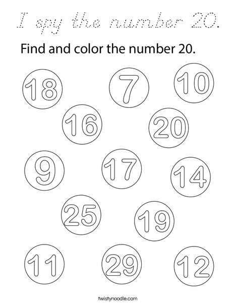 I spy the number 20. Coloring Page