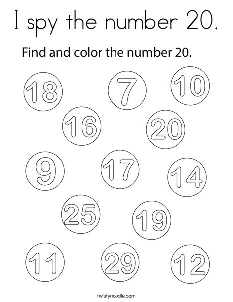 I spy the number 20. Coloring Page