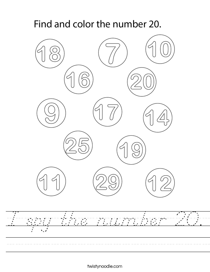 I spy the number 20. Worksheet