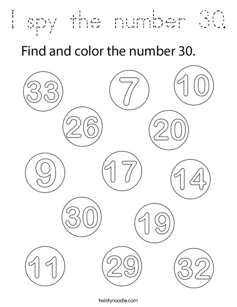 I spy the number 30. Coloring Page