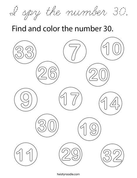 I spy the number 30. Coloring Page