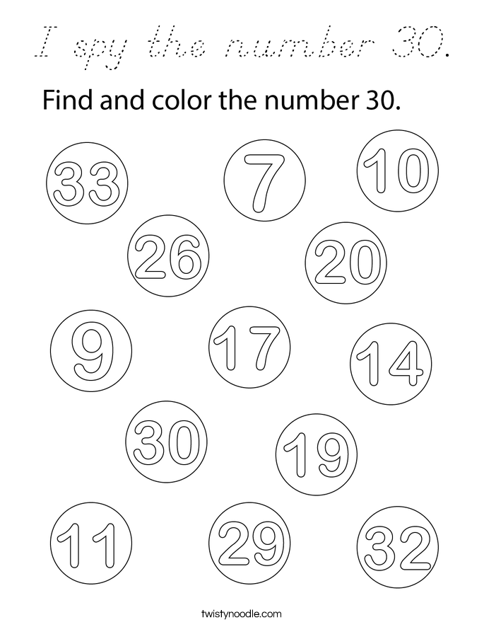 I spy the number 30. Coloring Page