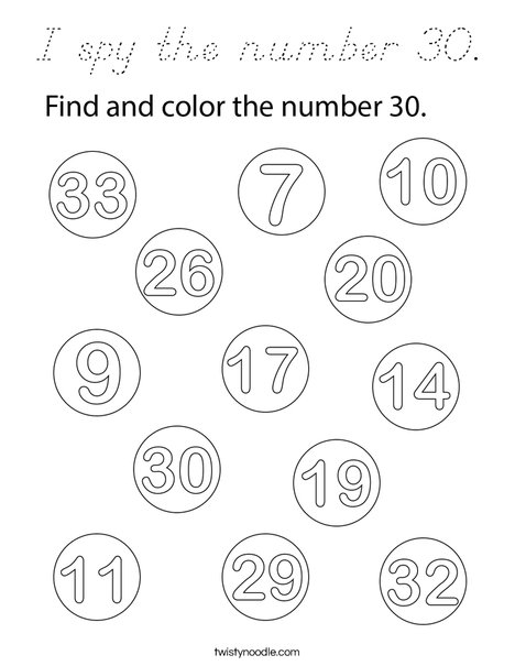 I spy the number 30. Coloring Page