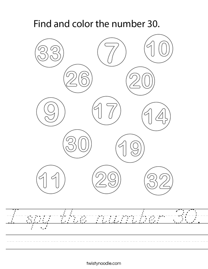 I spy the number 30. Worksheet