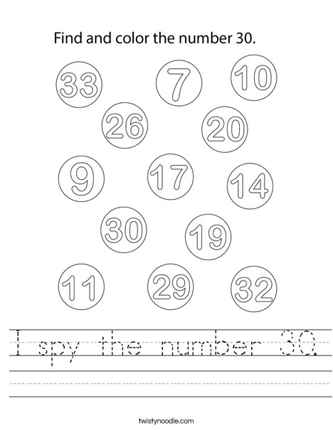 I spy the number 30. Worksheet