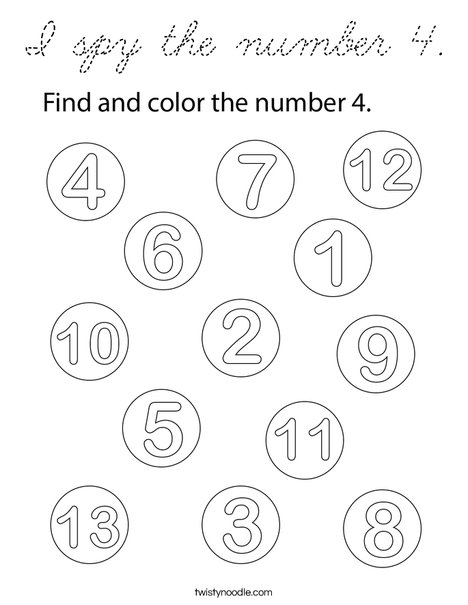 I spy the number 4. Coloring Page
