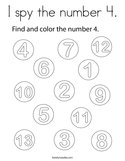 I spy the number 4 Coloring Page