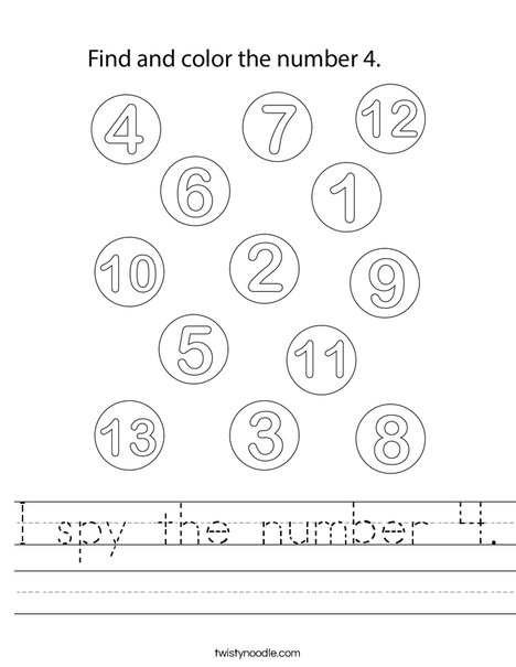 I spy the number 4. Worksheet
