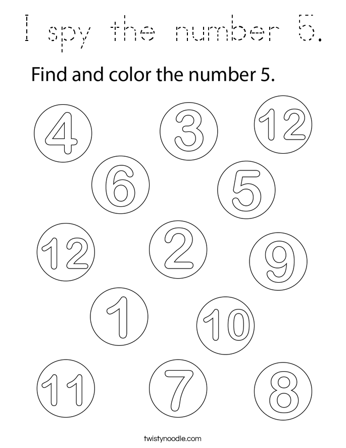 I spy the number 5. Coloring Page