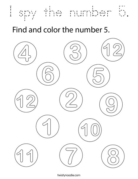 I spy the number 5. Coloring Page