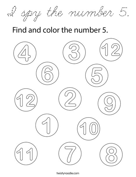 I spy the number 5. Coloring Page