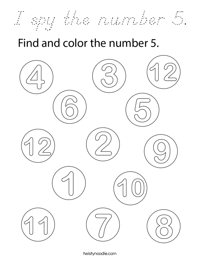 I spy the number 5. Coloring Page